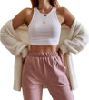 Women Casual Basic Sleeveless High Neck Rib-Knit Y2K Crop Tank Top