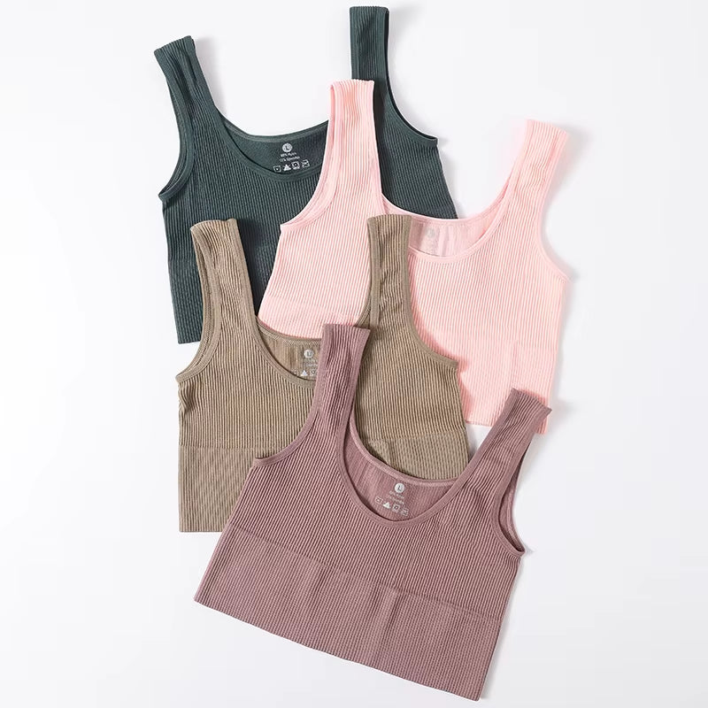 Women Tank Top Ribbed Crop Tops Female Seamless Underwear Wireless Bras Sexy Lingerie Girls Fitness Camis O-Neck Sports Camisole