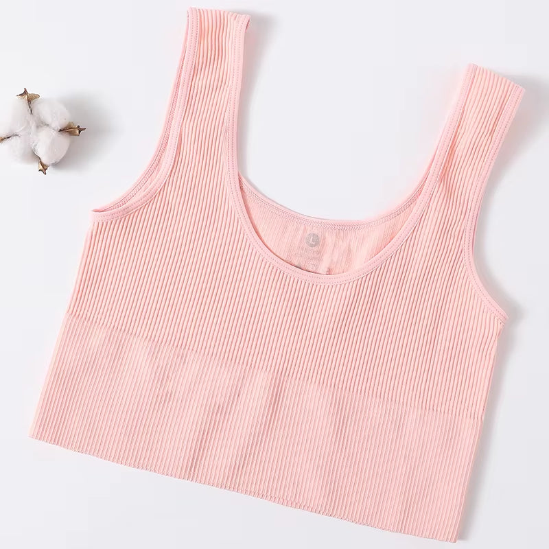 Women Tank Top Ribbed Crop Tops Female Seamless Underwear Wireless Bras Sexy Lingerie Girls Fitness Camis O-Neck Sports Camisole
