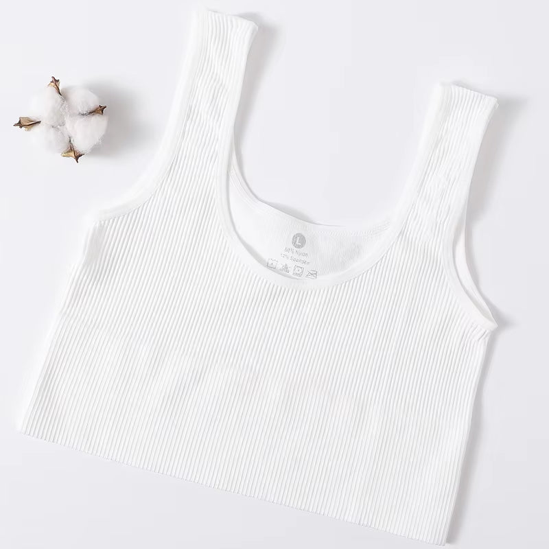 Women Tank Top Ribbed Crop Tops Female Seamless Underwear Wireless Bras Sexy Lingerie Girls Fitness Camis O-Neck Sports Camisole