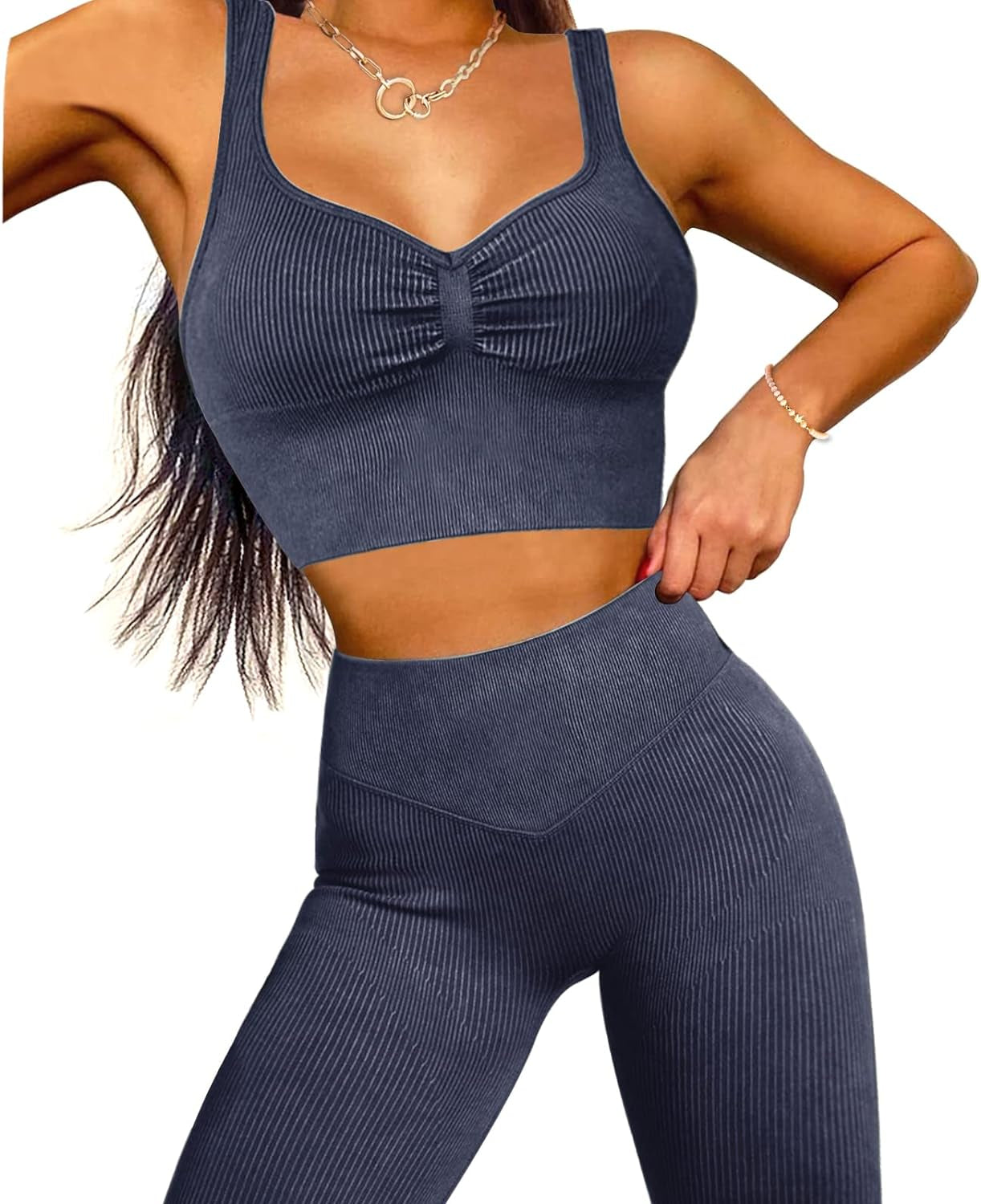 Seamless Workout Set Sports Bra and Leggings Set for Women Acid Wash Outfits 2 Piece Set