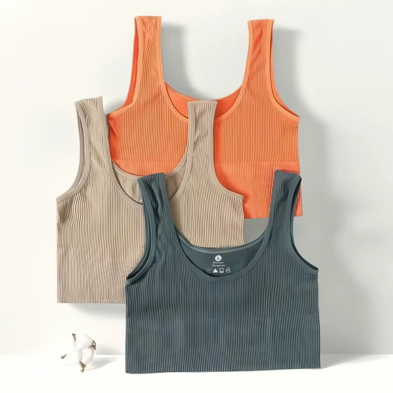 Women Tank Top Ribbed Crop Tops Female Seamless Underwear Wireless Bras Sexy Lingerie Girls Fitness Camis O-Neck Sports Camisole