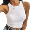 Women Casual Basic Sleeveless High Neck Rib-Knit Y2K Crop Tank Top