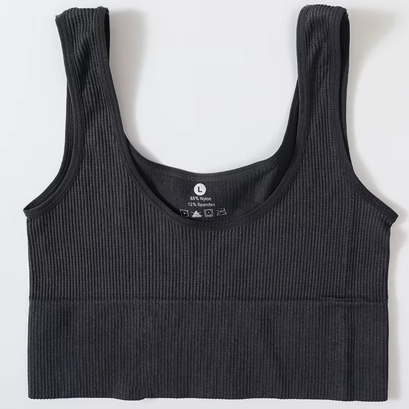 Women Tank Top Ribbed Crop Tops Female Seamless Underwear Wireless Bras Sexy Lingerie Girls Fitness Camis O-Neck Sports Camisole