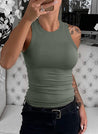 Women Ribbed Tank Tops Built in Bra Sleeveless Workout Racerback Yoga Crop Top High Neck Summer Outfit Long Shirts for Tenns