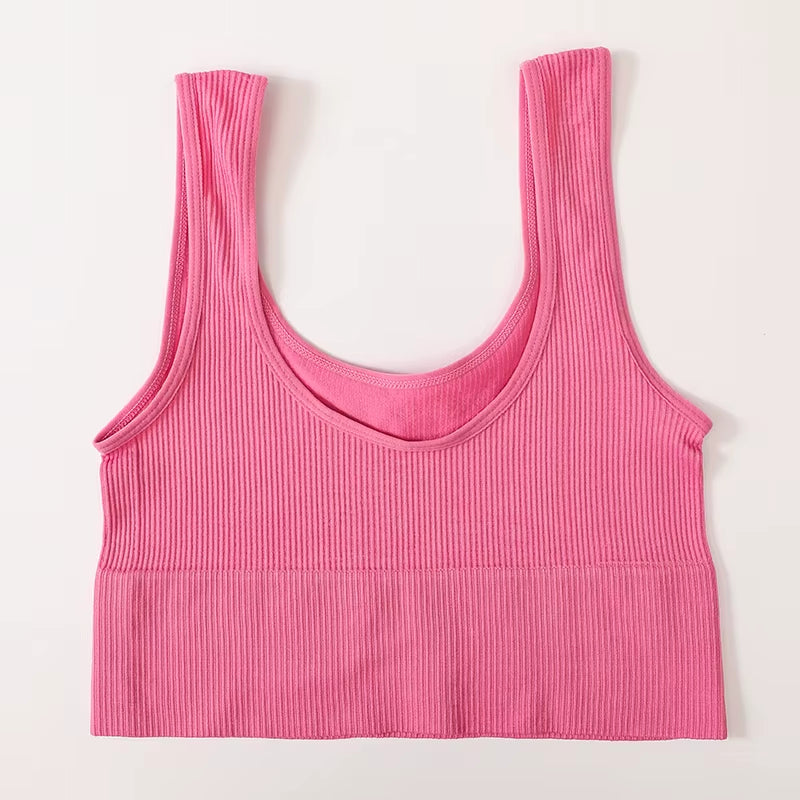 Women Tank Top Ribbed Crop Tops Female Seamless Underwear Wireless Bras Sexy Lingerie Girls Fitness Camis O-Neck Sports Camisole