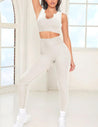 Seamless Workout Sets for Women 2 Piece Ribbed Gym Outfits Sports Bra and Legging Shorts Yoga Set (Beige, Small)