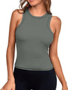 Women Ribbed Tank Tops Built in Bra Sleeveless Workout Racerback Yoga Crop Top High Neck Summer Outfit Long Shirts for Tenns