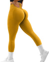 Seamless Leggings for Women Butt Lifting High Waist Yoga Pants Scrunch Booty Leggings Workout Tights(1A#Dark Yellow, S)