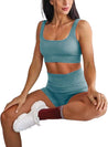 Women'S Athletic Clothing Sets 2 Pcs Sports Workout Suit Sexy Ribbed Crop Tank High Waist Shorts Yoga Outfit