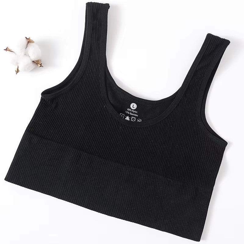 Women Tank Top Ribbed Crop Tops Female Seamless Underwear Wireless Bras Sexy Lingerie Girls Fitness Camis O-Neck Sports Camisole