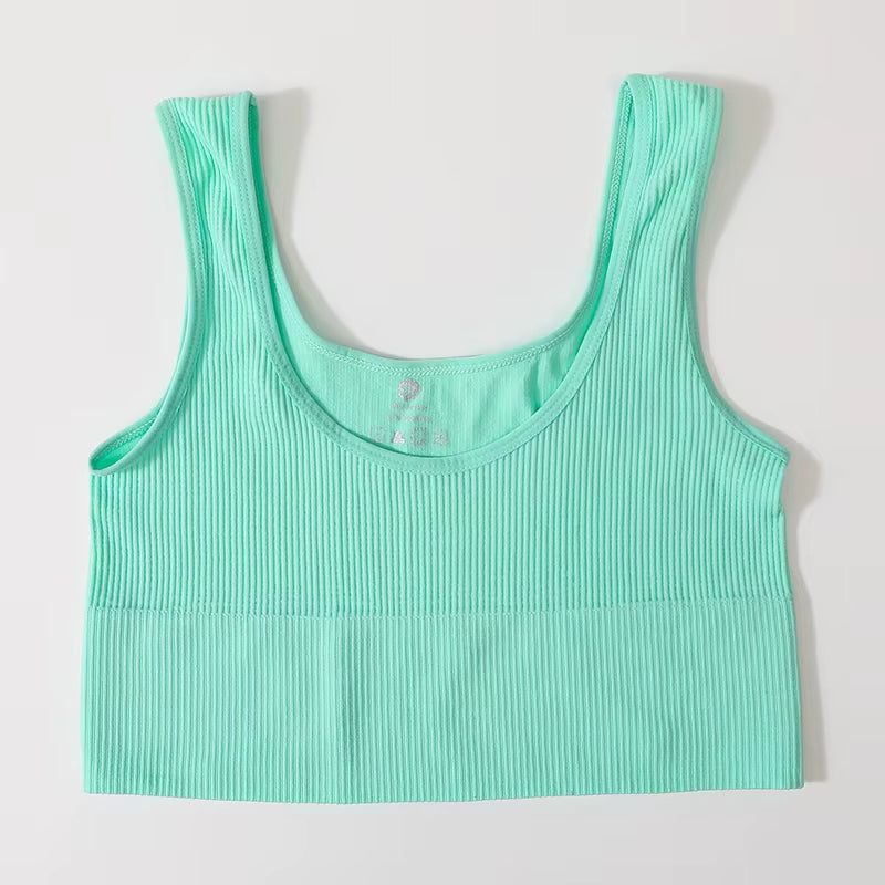Women Tank Top Ribbed Crop Tops Female Seamless Underwear Wireless Bras Sexy Lingerie Girls Fitness Camis O-Neck Sports Camisole