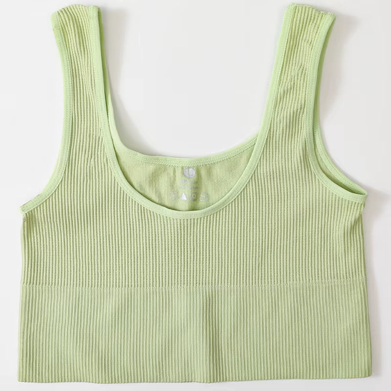 Women Tank Top Ribbed Crop Tops Female Seamless Underwear Wireless Bras Sexy Lingerie Girls Fitness Camis O-Neck Sports Camisole