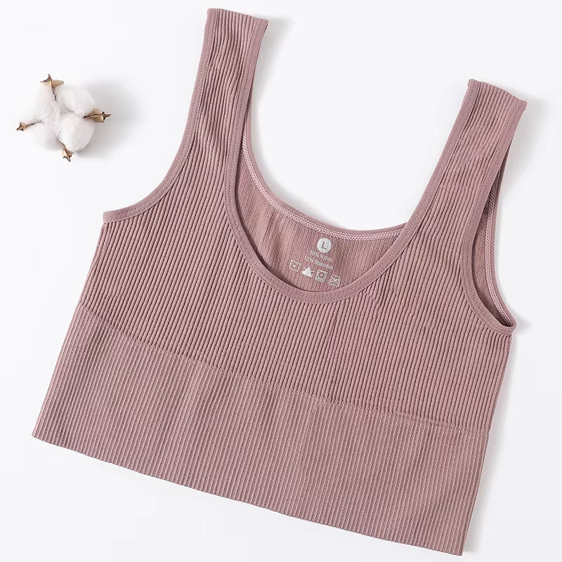 Women Tank Top Ribbed Crop Tops Female Seamless Underwear Wireless Bras Sexy Lingerie Girls Fitness Camis O-Neck Sports Camisole