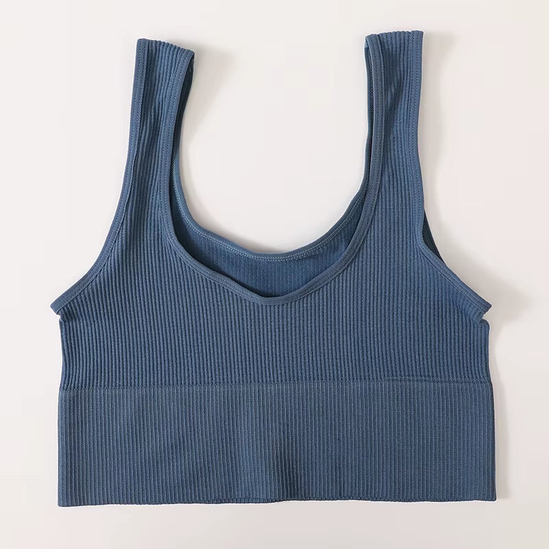 Women Tank Top Ribbed Crop Tops Female Seamless Underwear Wireless Bras Sexy Lingerie Girls Fitness Camis O-Neck Sports Camisole