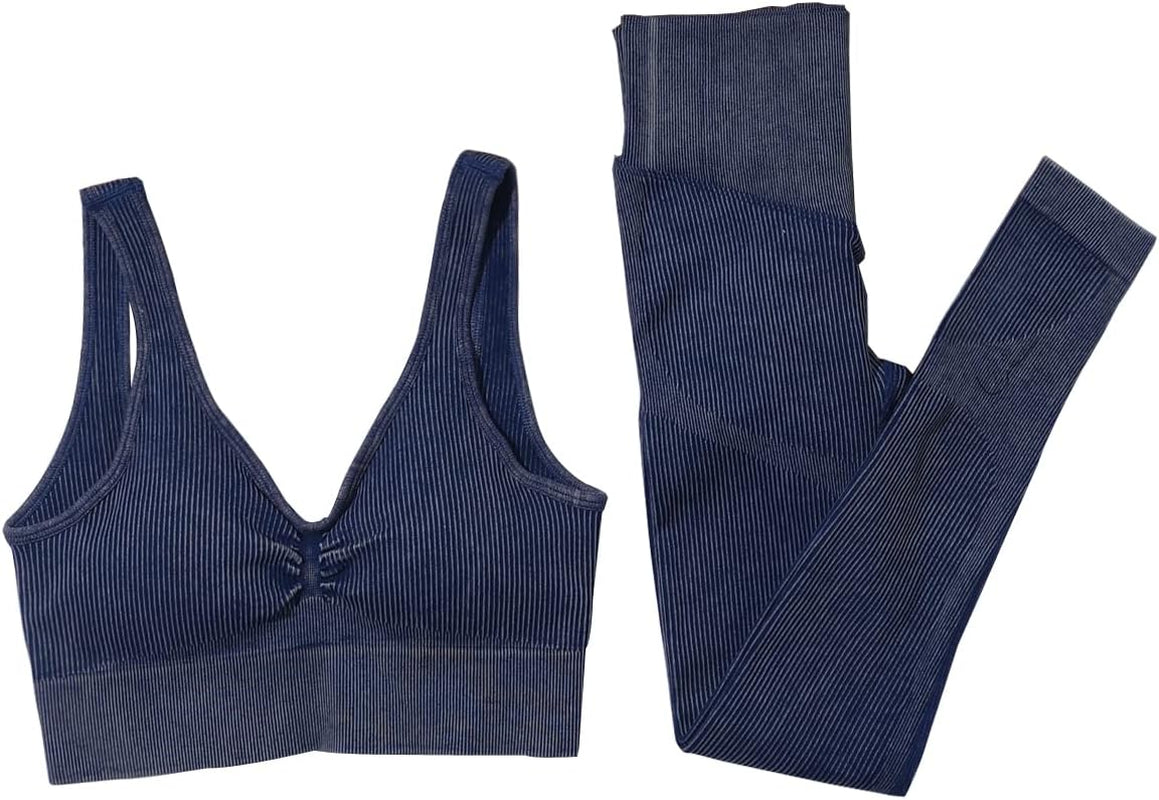 Seamless Workout Set Sports Bra and Leggings Set for Women Acid Wash Outfits 2 Piece Set