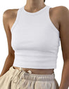 Women Casual Basic Sleeveless High Neck Rib-Knit Y2K Crop Tank Top